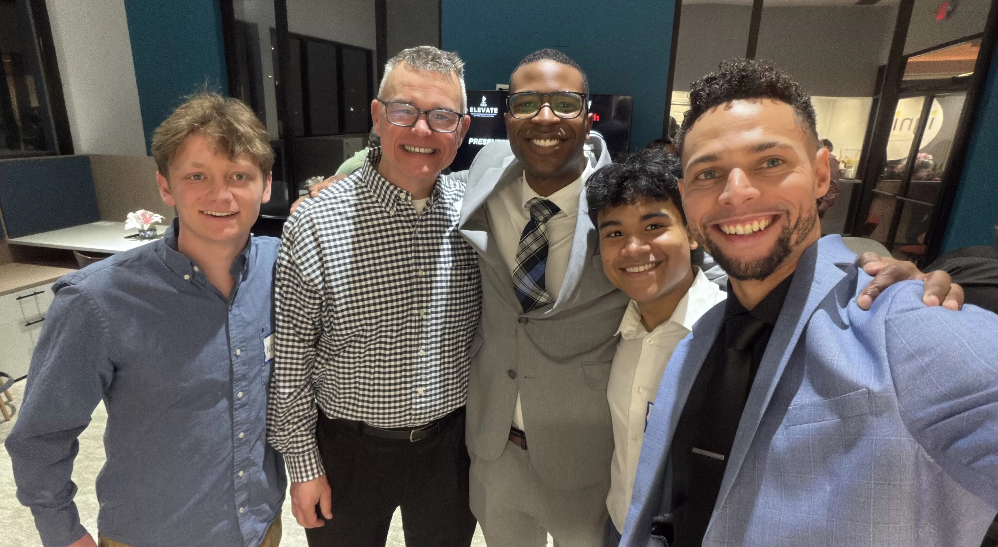 Nolan Krieger, Brad Fulner, Jamiah Bartlett, Javier Flores, and Cesar Barros at the BBB Elevate event