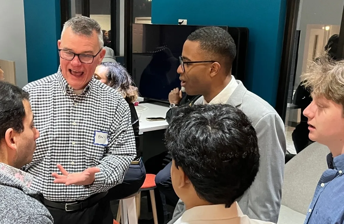 Brad Fulner networking with Shamoon, Jamiah Bartlett, Nolan Krieger, and Javier Flores at the BBB Elevate event